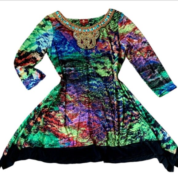 From the Heart Beaded Colorful Mini Dress Tunic Sz L #26F - Picture 2 of 9